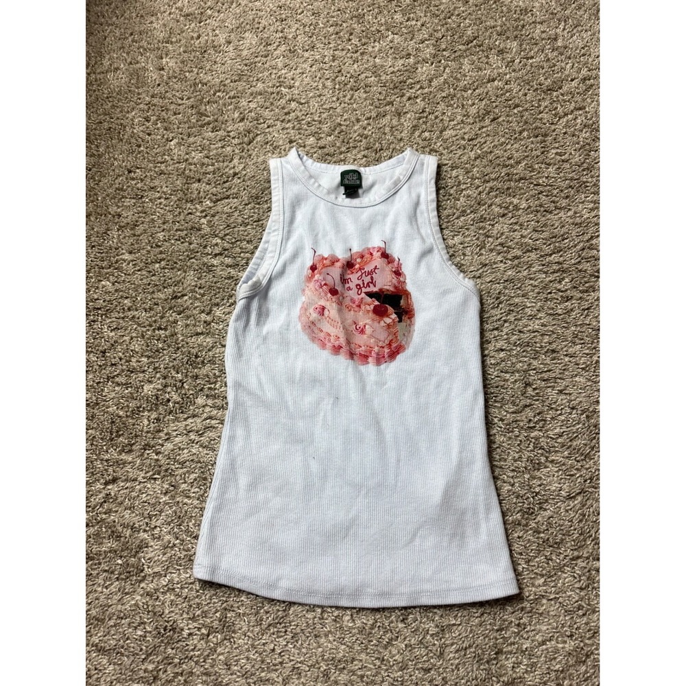 Wild Fable Blue Ribbed Tank Top Im Just a Girl Pink Cake Graphic XXS